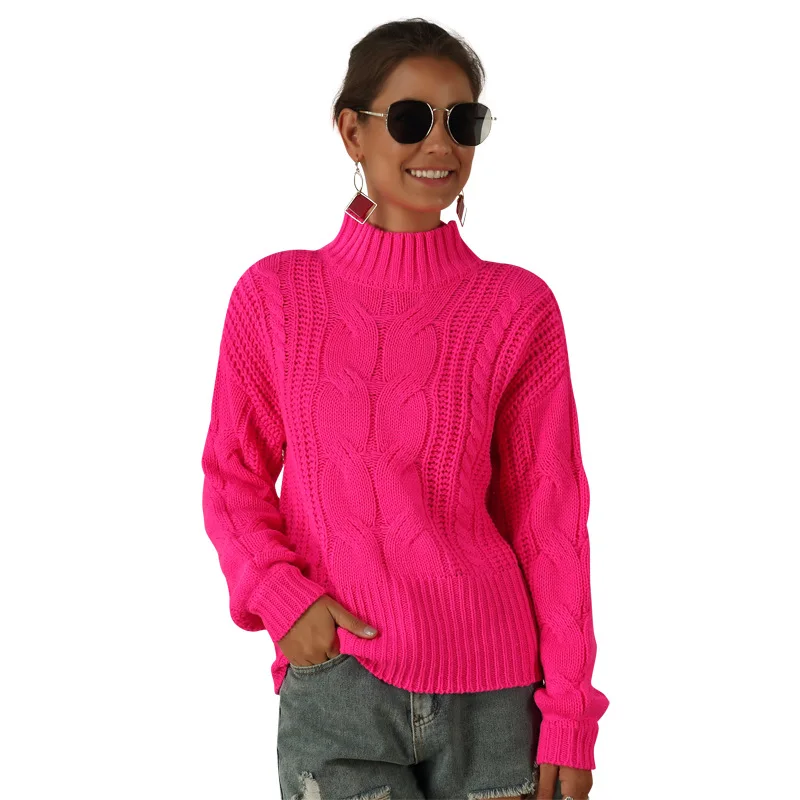 Loose Long Sleeve Ladies Knit Sweater Pink Half Turtleneck Women Pullover Sweater Fashion Pink Loose Lady Turtleneck Sweater Loose Long Sleeve Ladies Knit Sweater Pink Half Turtleneck Women Pullover Sweater Fashion Pink Loose Lady Turtleneck Sweater