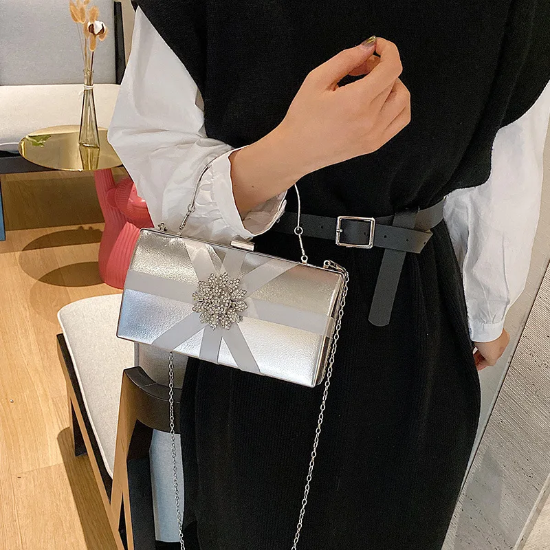 

Metal Box Bag 2019 New Style Autumn Korean-style Fashion Badge Cool Versatile Chain Shoulder Square Sling Bag