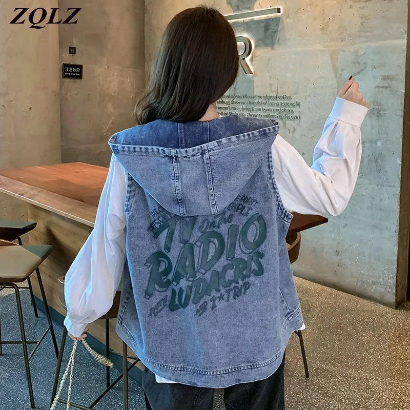 Винтажный жилет ZQLZ для женщин Новинка осени 2020 с капюшоном и надписью Свободные