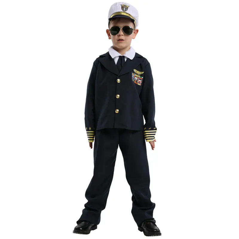 Kids Child Navy Admiral Captain Pilot Costume Uniform for Boys Halloween Purim Carnival Party Mardi Gras Fancy Dress Umorden