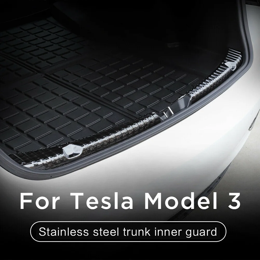 

Edge Car Accessories DIY Auto Stainless Steel Exterior Black Rear Trunk Bumper Protector Guard Decorative Trim For Tesla Model 3