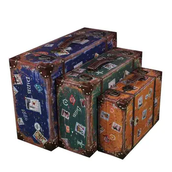 

Vintage Artcrafts Retro Wooden Box Suitcase Home Decoration Ornament Sundries Holders Antique Wooden Case Decoration Furnishings