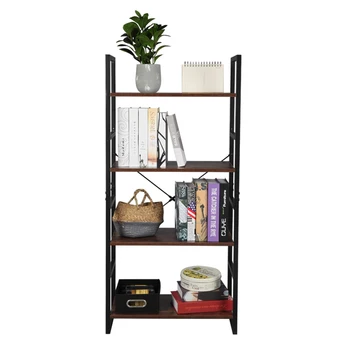 

4 Tier Vintage Bookcase Shelf Storage Organizer Wood and Metal Bookshelf Rack