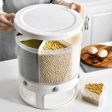 

10L Separate Rice Bucket Cereal Dispenser Dry Food Grain Storage Box Moisture Proof Automatic Kitchen Food Container Organizer