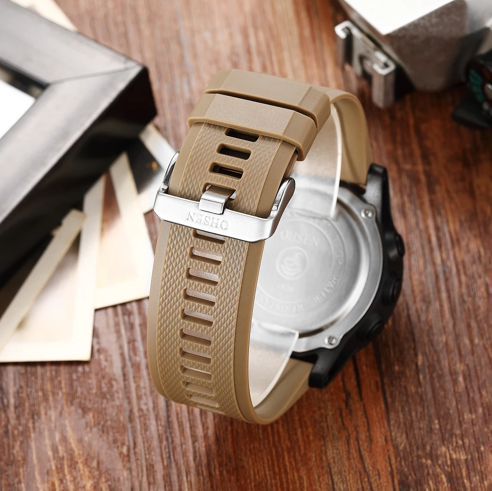 OHSEN Fashion Digital Men Watches Male Hombre Khaki Outdoor Sport Waterproof Wristwatch Shock Resistant Military LED Watch Clock 2
