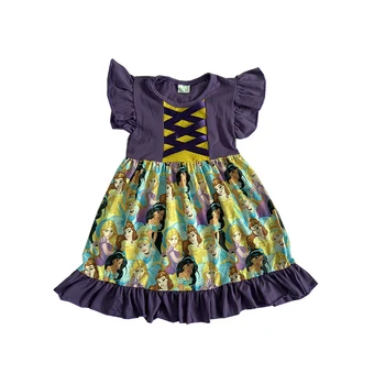 

Princess girls summer dress boutique kids pearl dress purple color gilrs' party frock