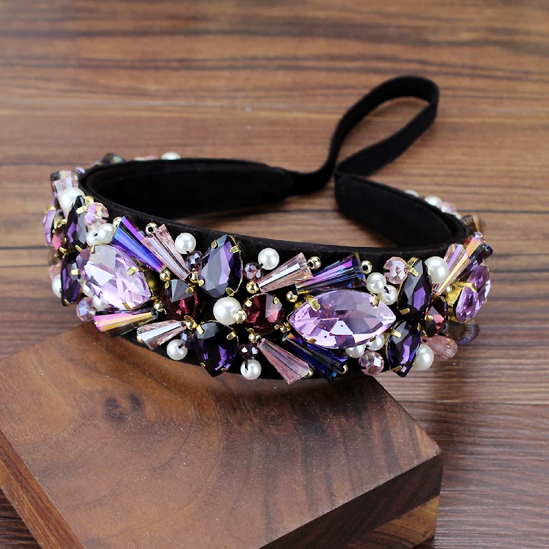 Purple Hair Accessories Tiara Purple Rhinestone Headband Baroque