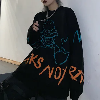 

2020 Gothic Harajuku Women Sweater Oversize Loose Black Letter Hip Hop Pullover Winter Knitwear Long Sleeve Knitted Sweaters