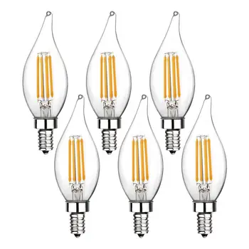

E12 LED Candlestick Bulb 60W Equivalent Dimmable LED Chandelier Bulb 6W 2700K Warm White 550LM CA11 Flame Pointed Candle Bulb wi