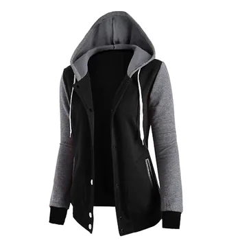 

Casual Pockets Button Female Sweatshirt Women Hoodies Coat Casual Long Sleeve Patchwork