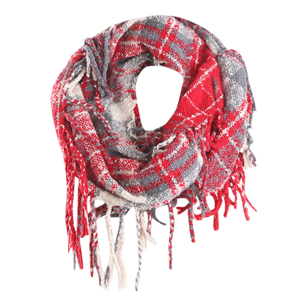 W4 женские зимние шарфы теплый шарф Tessel прошитая Длинная шерстяная шаль в клетку мягкий шейный ветрозащитный мягкий шарф женский шейный платок