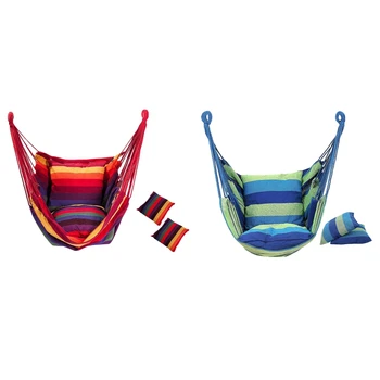 

2pcs Hammock Chair Hanging Chair Swing Chair Seat with Pillows for Indoor, Outdoor, Garden - Blue & Rainbow