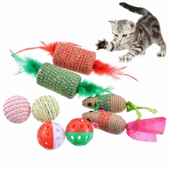 

Hot Sale Funny Toys Variety Pack Cats Funny Mouse Catnip Sisal Balls Gift Value Feather Sets For Small Cat Pet Supplies Toy Sets