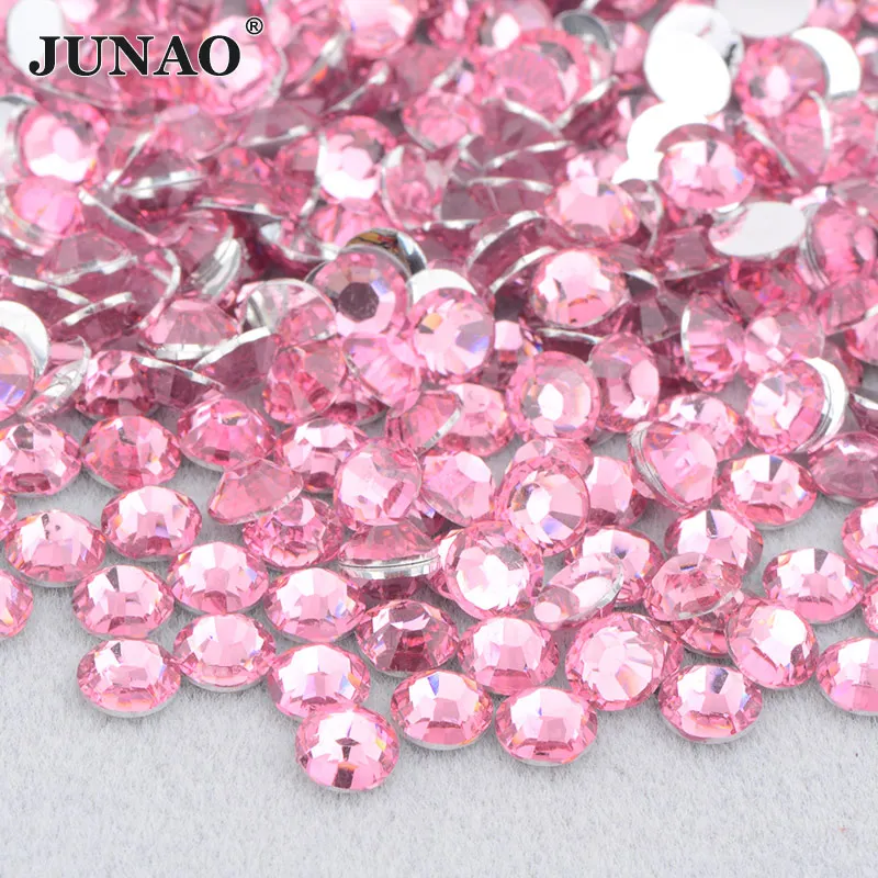 JUNAO 4 5 6mm Jelly Pink AB Flatback Round Rhinestone Glittler Resin Strass Stones Stickers Nail Art Decoration Glue On Crystal 