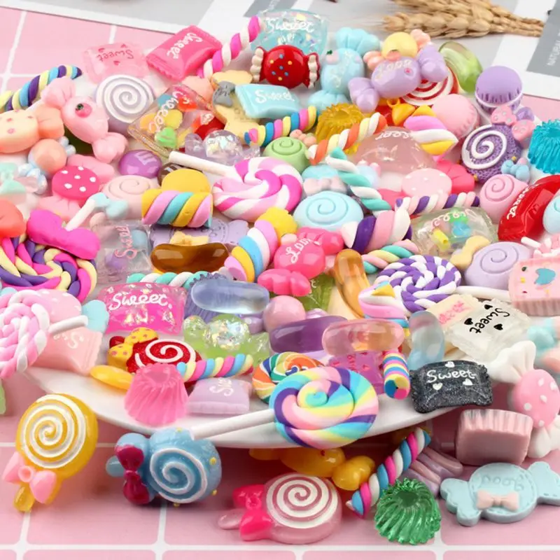 

30/50Pcs Mixed Colorful Resin Lollipop Candy Cabochons DIY Crafts Mobile Phone Shell Materials Scrapbooking Hair Accessories