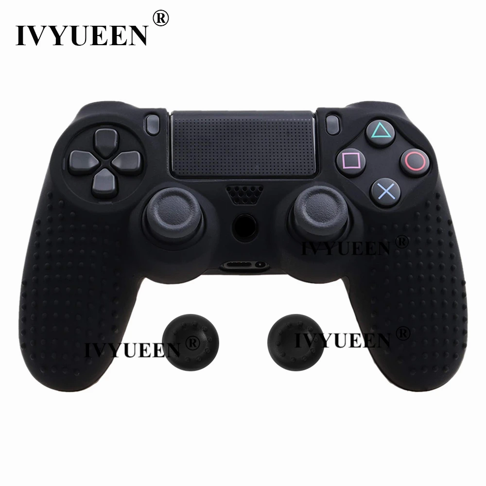 IVYUEEN для sony playstation 4 Dualshock 4 PS4 Pro Slim контроллер силиконовый чехол защитная кожа и аналоговые ручки - Цвет: Черный