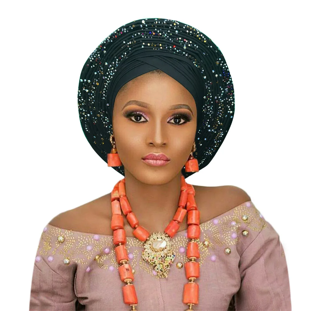 African headwraps for women African traditional headtie wedding auto gele women turban nigerian headwear (1)