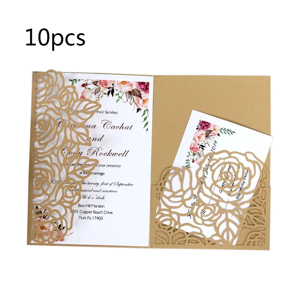  10pcs Wedding Invitations Lace Pattern Cards Laser Cut Paper Cards Announcement Greeting Postcards  - 4.00044E+12