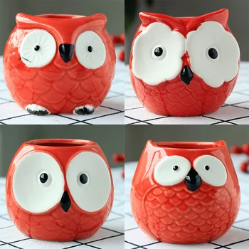

4 Pcs Owl Pots Animal Artware Small Ceramic Flowerpots Mini Planter Decorations for House Office ( Red )