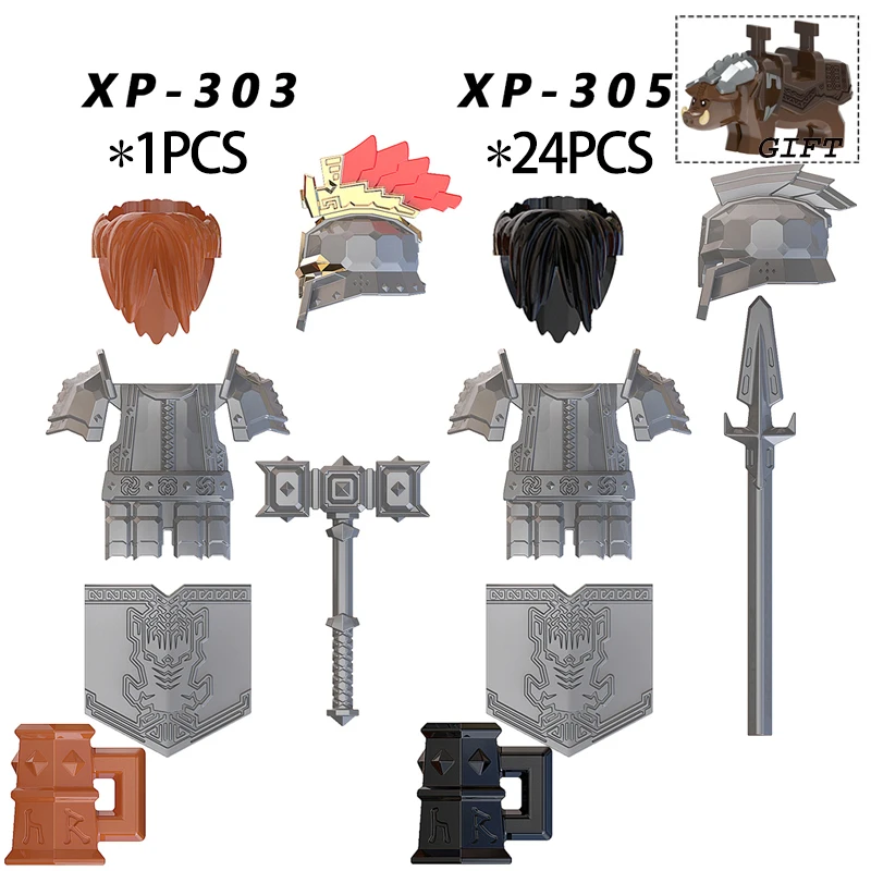 

25PCS/Lot Medieval Knights Set Lord Dwarf Uruk-hai Noldo Warrior Elves Building Block Accessories Weapon Toys For Children Gift