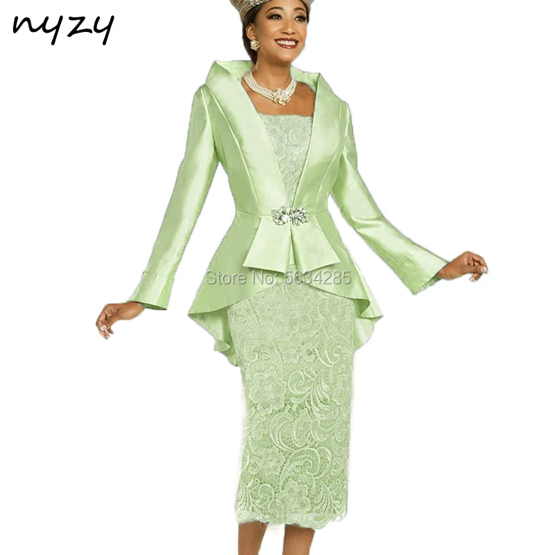 

Mint Green 2 Piece Lace Mother of the Bride Groom Coat Jacket Dresses 2020 NYZY M23F Formal Dress Party Cocktail Church Suits