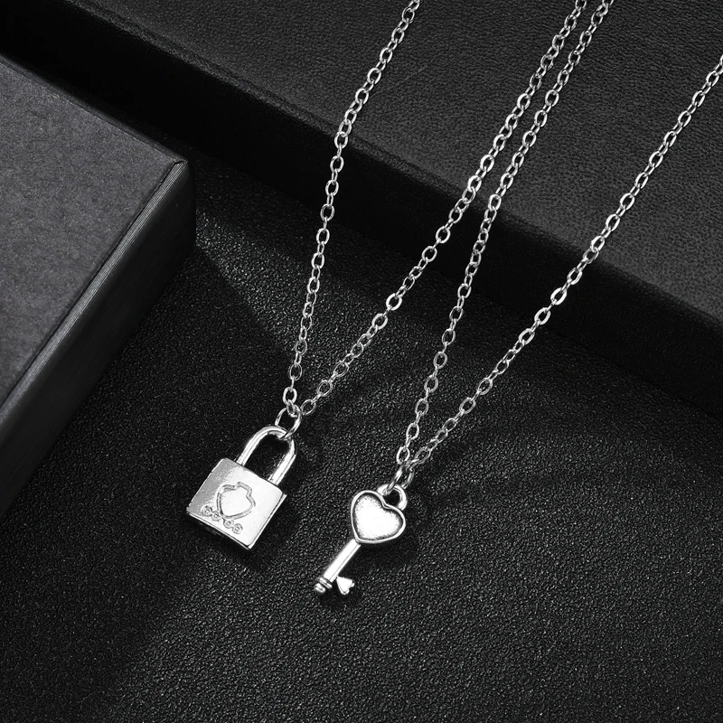 N0501E Панк ожерелье лучших друзей сплайсинга Радуга Сердце ключ замок комплект ожерелий для пар для женщин мужчин Рождественский подарок ювелирных изделий - Окраска металла: N0501E