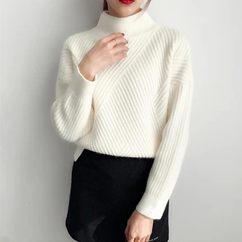 

One-size 2020 Autumn Winter Sweater Women Knitted Pullovers Sweaters Ladies Long Sleeve Half Turtleneck Female Sweater Tops Warm