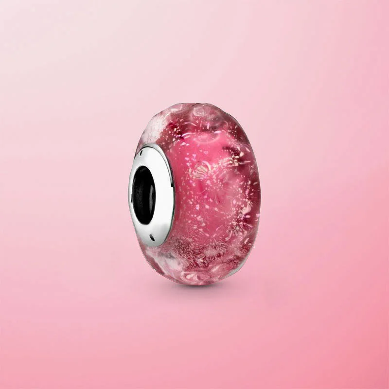 

Real 925 Sterling Silver Wavy Fancy Pink Murano Glass Beads Charm Fit Original Pandora Bracelet Bangle Jewelry Gift