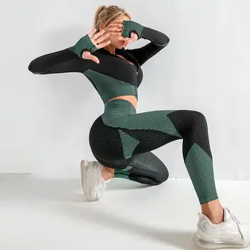 

fashion Sport Suit Woman Seamless Running Tracksuit Sportswear Gym Crop Top Yoga Pant Fitness Clothes Workout Leggings Yoga Set
