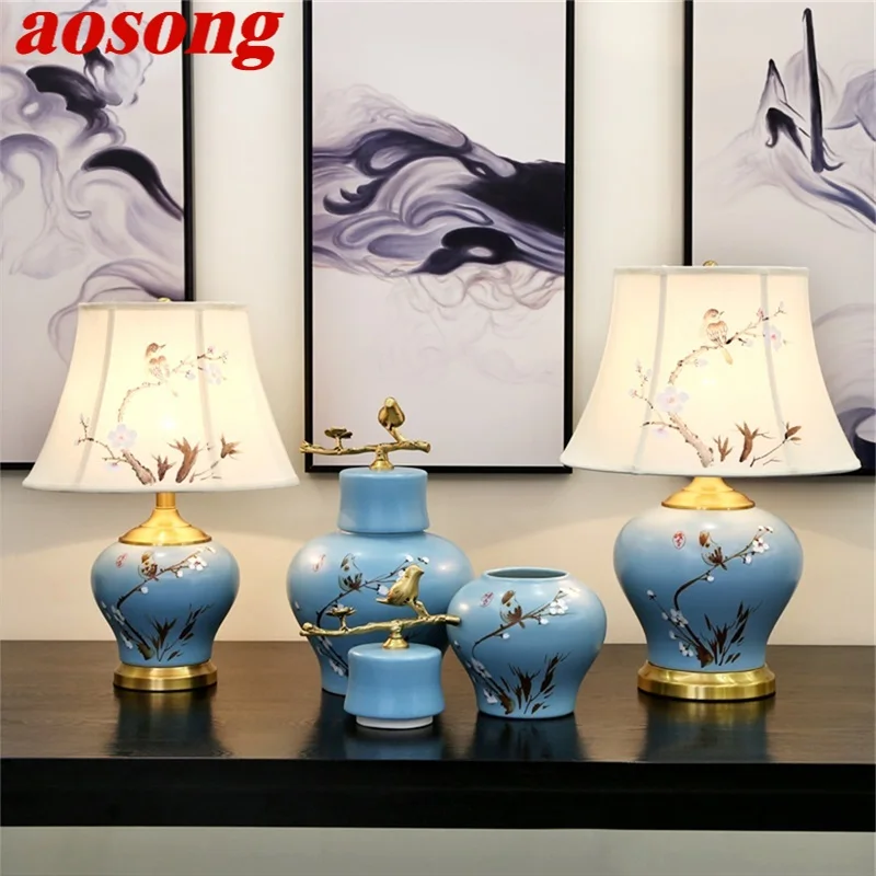 AOSONG Керамические настольные лампы латунная ткань настольный светильник диммер
