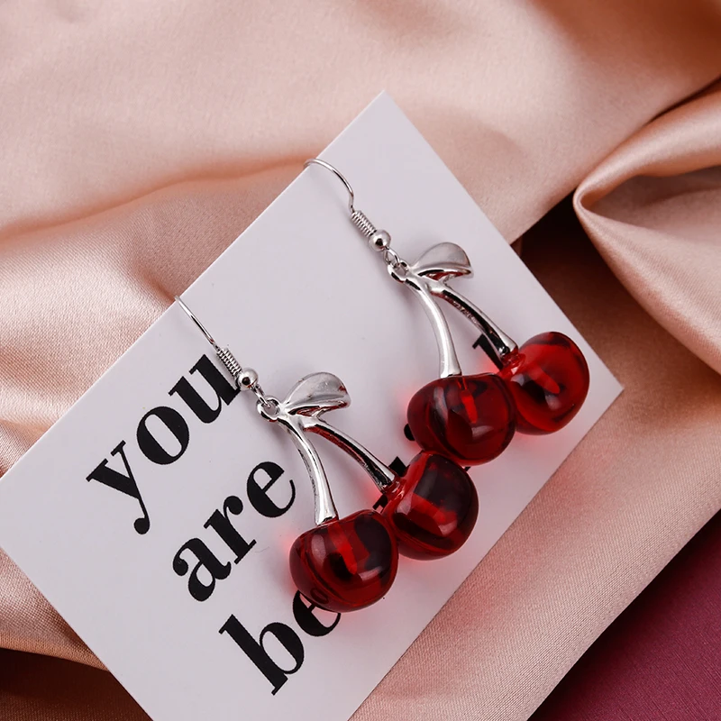 2 Color Resin Cherry Earrings for Women Valentine's Day