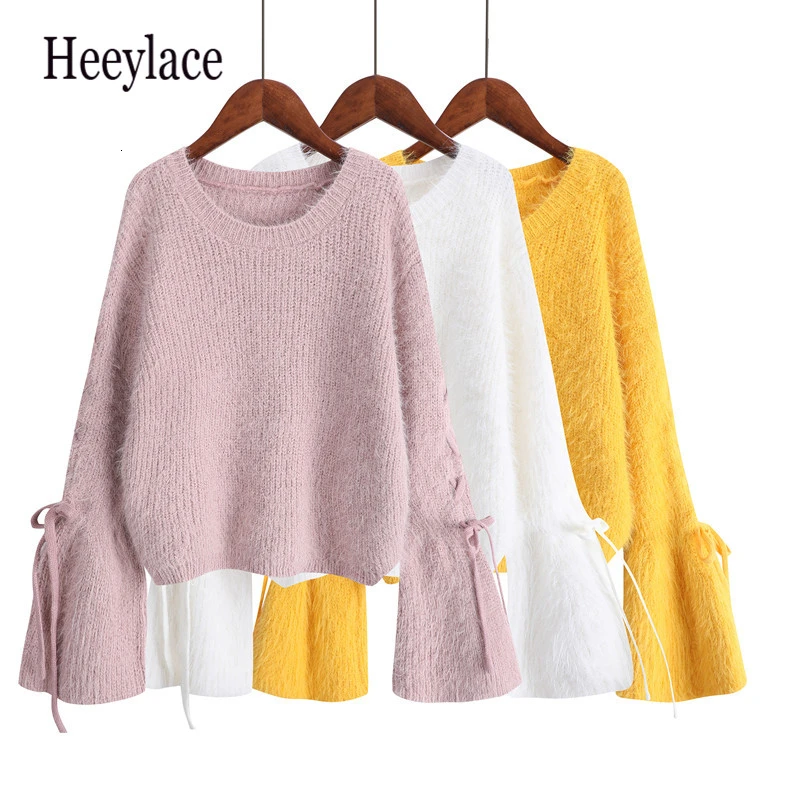 

Trytree Autumn Winter Women Casual Acrylic Pullovers Computer Knitted Solid 3 Colour Sweater Loose Flare Sleeve Sweater Tops