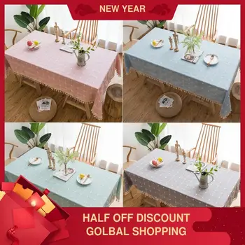 

Simple Modern Tablecloth Embroidered Cotton and Linen Plaid Japanese Style Coffee Table Cloth Mat Dinning Table Cover Coffee