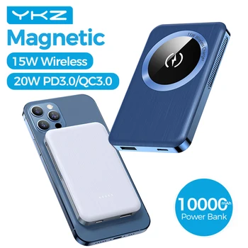 YKZ Magnetic Wireless Power Bank 10000mAh Universal External Battery Mobile Phone PD 20W 15W Wireless Magsafing Magnet Powerbank 1