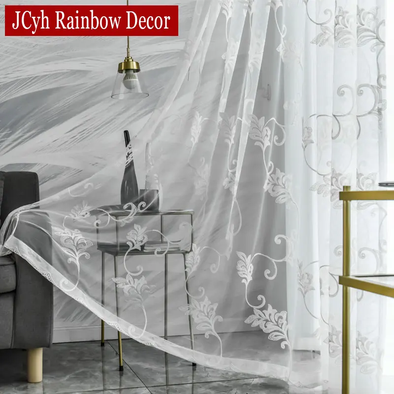 

White Embroidery Tulle Curtains Screens European Style Voile Sheer Curtain For Bedroom Living Room Windows Rideaux Voilage