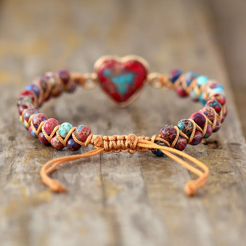 Natural Stone Heart Charm Bracelets String Braided Macrame Bracelets Jaspers Friendship Wrap Bracelet Femme Women Jewelry - Image 3
