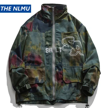 

Hip Hop Streetwear Tie Dye Jacket 2020 Mens Harajuku Multi-pocket Track Jacket Windbreaker Men Tops Outwear Coat WY188