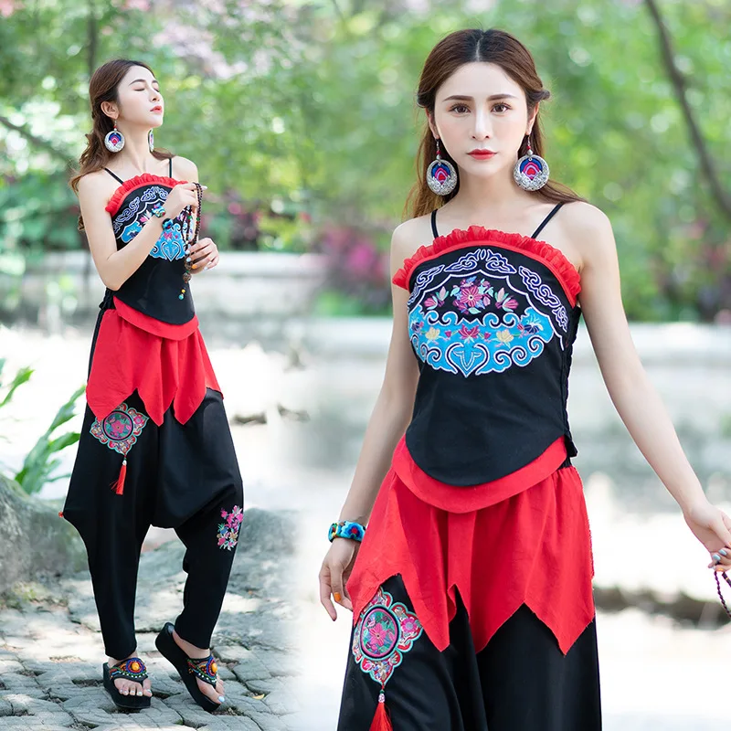 

Photo Shoot 2019 Summer New Style Origional Ethnic-Style WOMEN'S Dress Traditional Embroidered Render Vest Dungaree Shirt