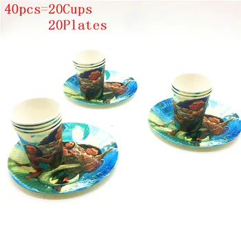 

Moana And Maui Theme Design Disposable Paper 20Cups+20Plates Kid Birthday Baby Shower Party Decoration Supply 40Pcs/Lot