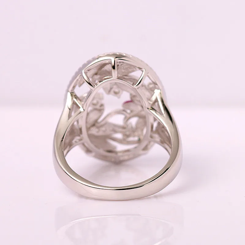 Female Colorful Enamel Flower Ring 925 Silver Color Big Oval Geometric Wedding Rings For Women Luxury Engagement Ring Jewelry Cz