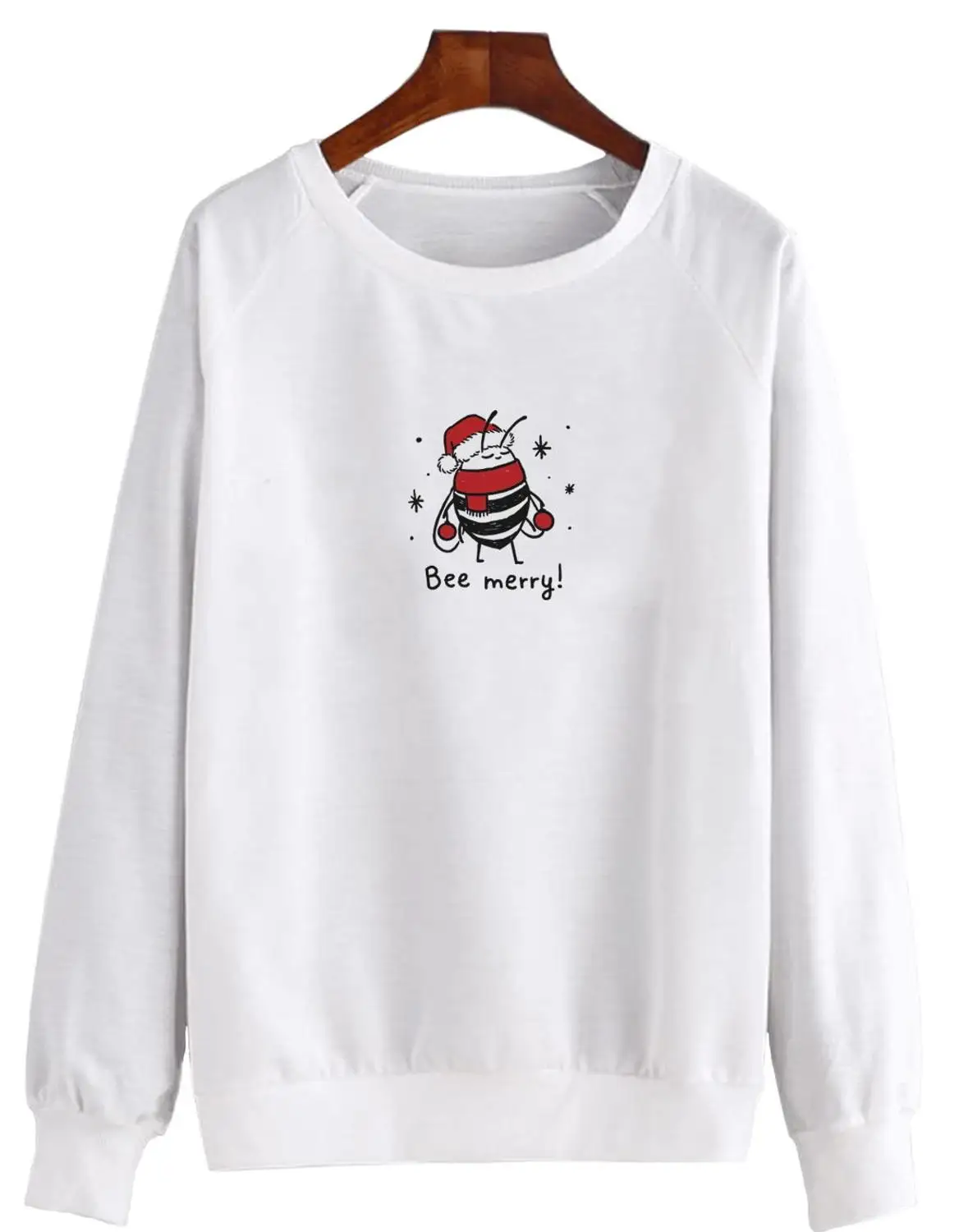 BEE MERRY. COLORED Christmas Sweatshirt funny women kawaii fashion hipster unisex vintage outfit graphic Jumper Pullovers tops - Цвет: White