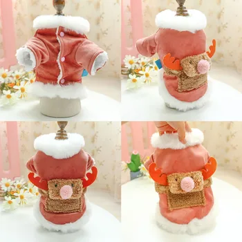 

Funny Winter Pet Dog Clothes Elk Costume For Dog Thicken Warm Clothes Winter clothing Warm Dog Clothes With Pink Nose12