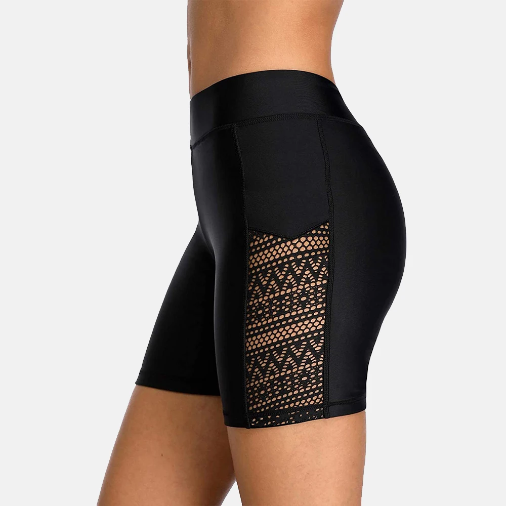Anfilia Women's Boyleg Swim Trunks High Waisted Lace Hollow Out Board Shorts Swimming Shorts плавки женские пляжные 2