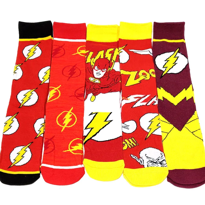 5 Pairs / Pack The Flash Long Socks Party cosplay socks Men Stocking DC Hero novel personality skateboard Flash Mark