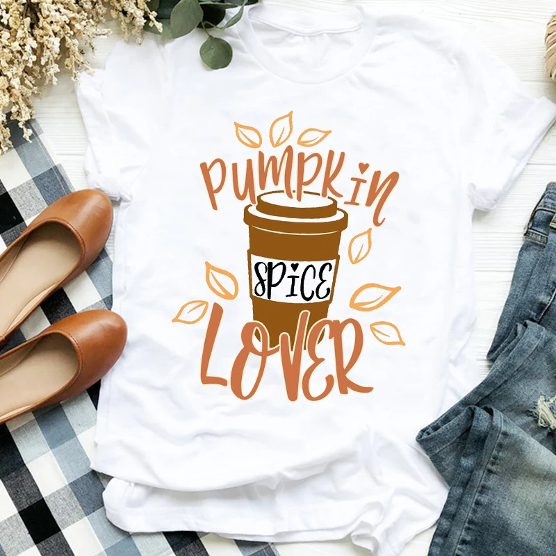 Женская футболка с принтом тыквы кофе специй 90s Хэллоуин День благодарения