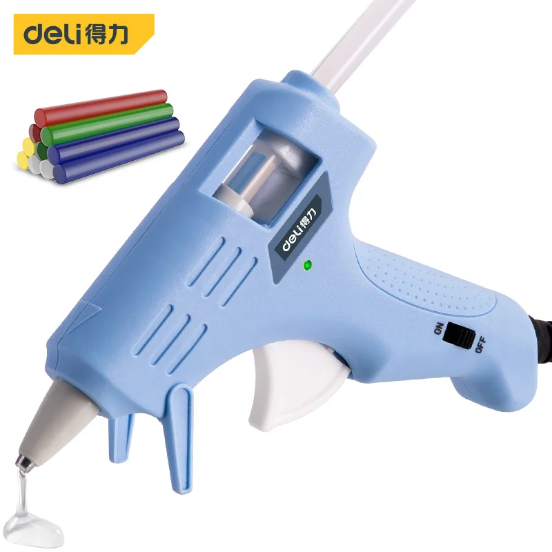 1Set Deli DL390021 20W Blue Hot Melt Glue Gun 7*100mm Glue Stick Mini Thermoelectric Temperature Hot Melt Glue Stick DIY