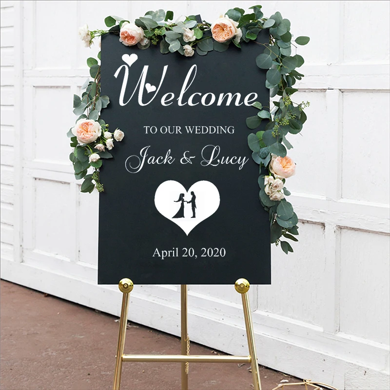 

Wedding sticker personnalisй DIY Wedding Welcome Sign Bride and Groom names wedding date customised vinyl Wall Decals H7