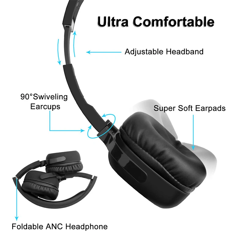 Активные шумоподавляющие bluetooth-наушники Hi-Fi с глубокими басами ANC беспроводная гарнитура над ухом Удобные Складные амбушюры 30 часов