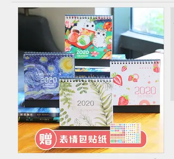 

2020 Year Van Gogh starry sky green leaves Strawberry Cat Desktop Calendar Daily Schedule Planner small calendar Yearly Agenda
