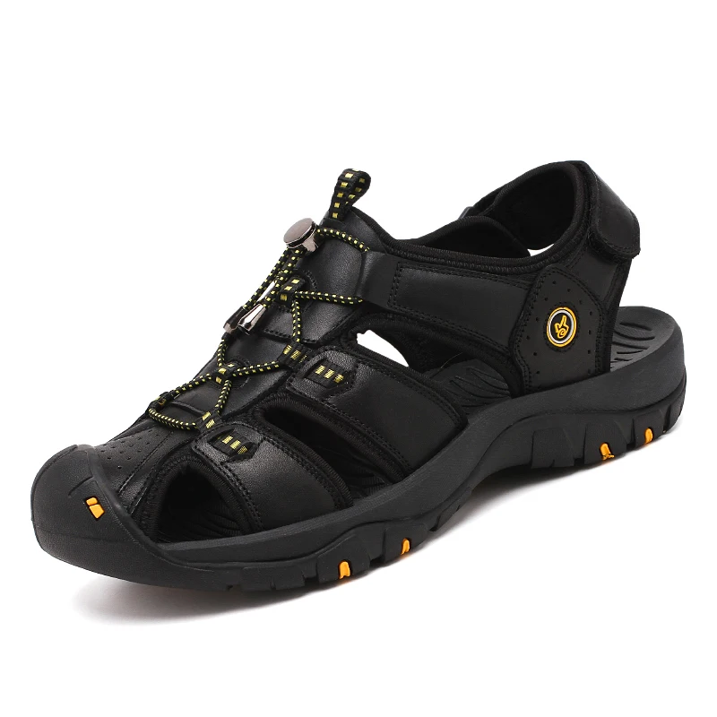 

New Men Leather Sandals Man Beach Sandals Hiking Sandals Breathable Big Size Summer Non-slip Sports Shoes Male Hole Sandals